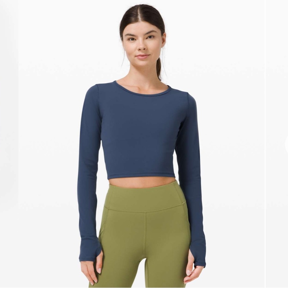 Lululemon Wunder Train Cropped Long Sleeve Iron Blue 6
